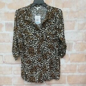 NWT Emily Daniels Size 2X Chic Leopard Print Blouse for Women